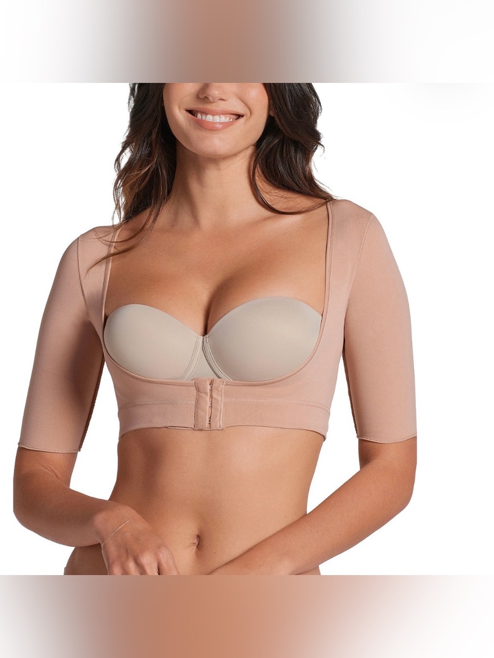 Leonisa Invisible Upper Arm Shaper Vest Firm Arm/Back Brown M Front Closure